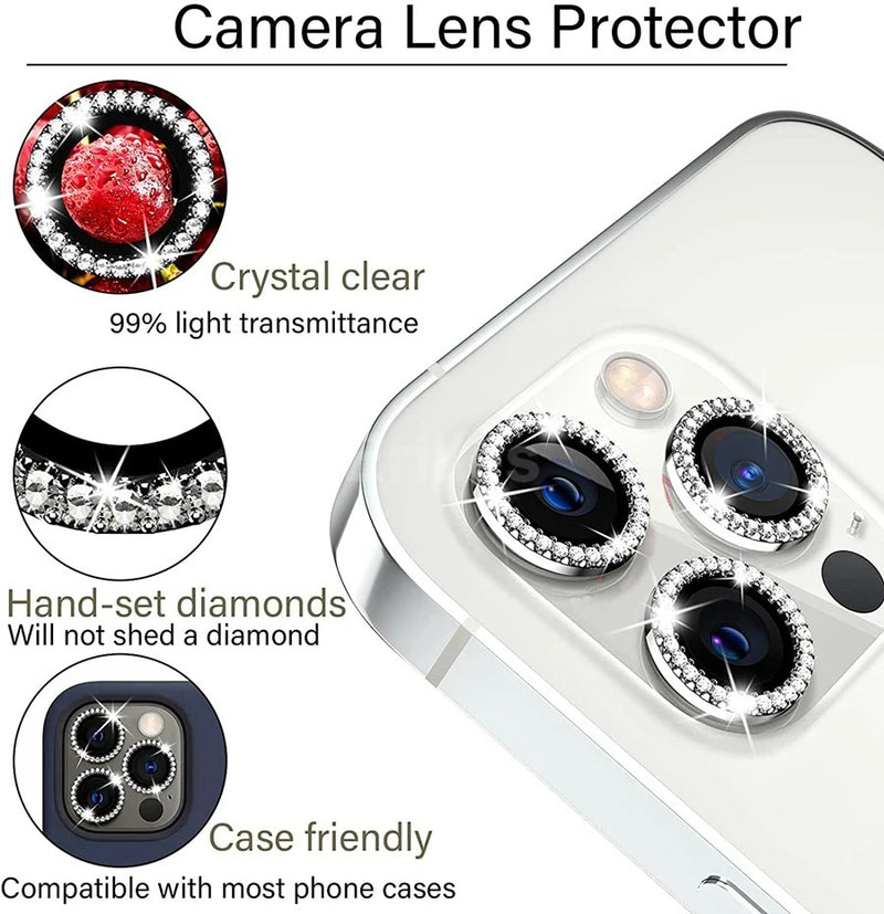 Diamond Camera Lens Protector Screen Case For iPhone15 14Pro Tempered Glass